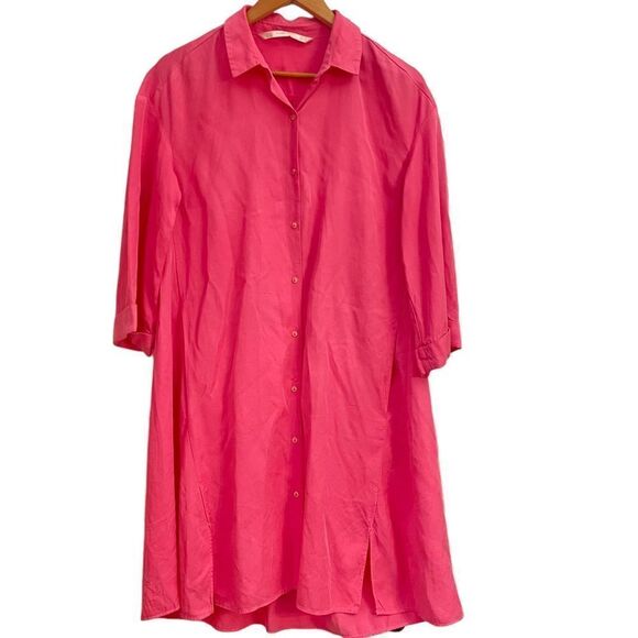 Zara Pink Lyocell Button Down Relax Oversized Midi Shirt Dress Pockets Size XS - Picture 1 of 8